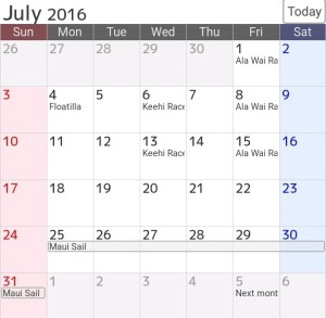 July 2016 Sailing Schedule